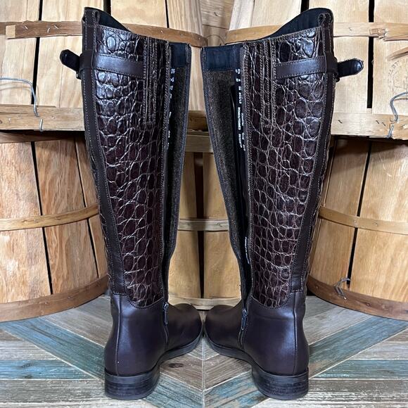 Clarks Hopedale Wish Brown Croc Embossed Leather Tall Riding Boots Womens Size 8 - Picture 9 of 16
